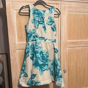 Floral Kids Dress in Teal and Cream